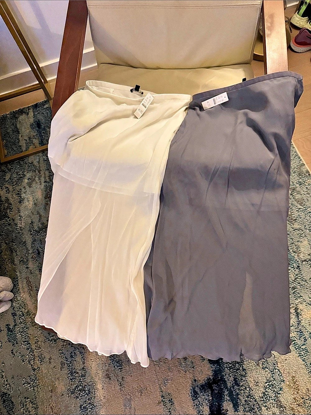2 J.Crew Gwyneth skirts in chiffon Storm Cloud & Ivory Small NWT